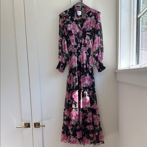 Misa Los Angeles Floral Black and Pink Maxi Dress